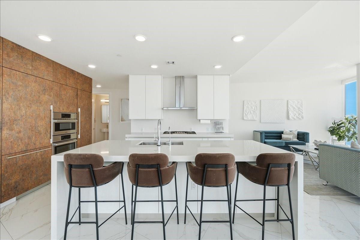 Designer lighting for functionality and ambiance.
