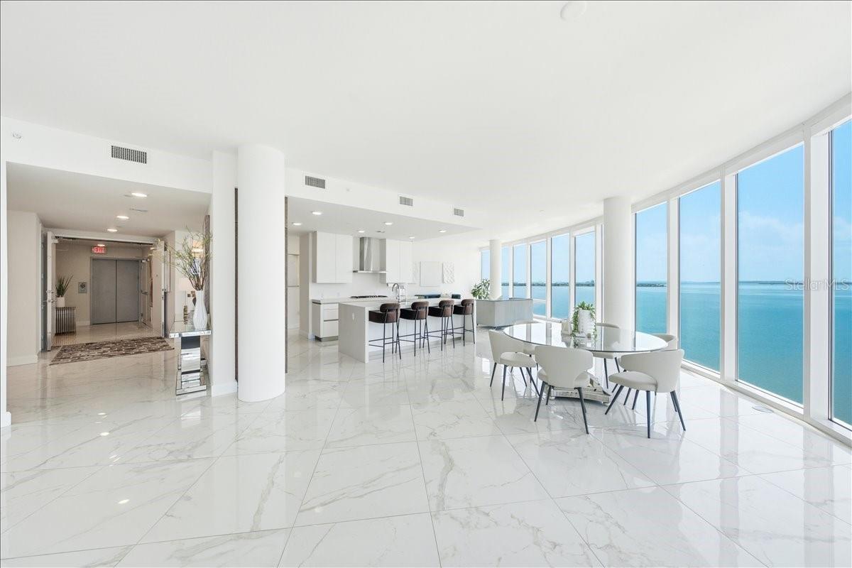 Elegant stone countertops throughout.