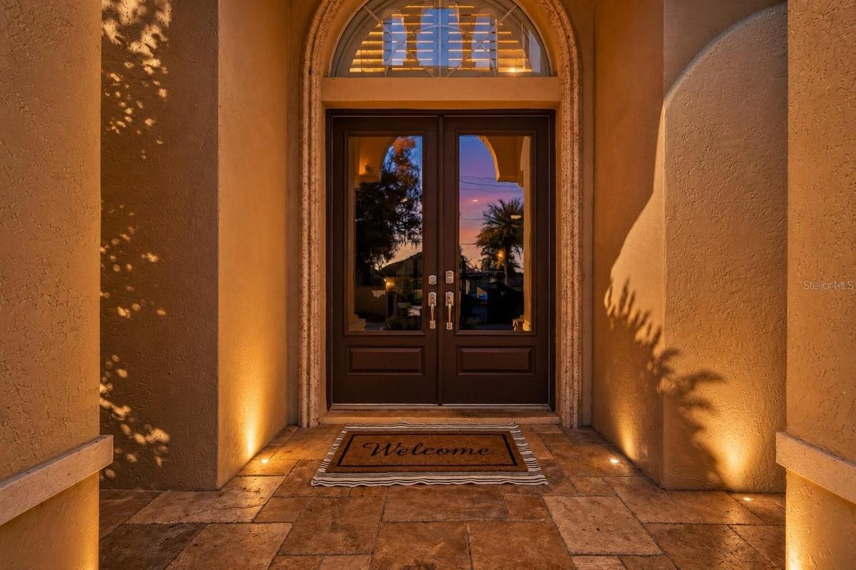 Welcoming Arched Entry at Dusk