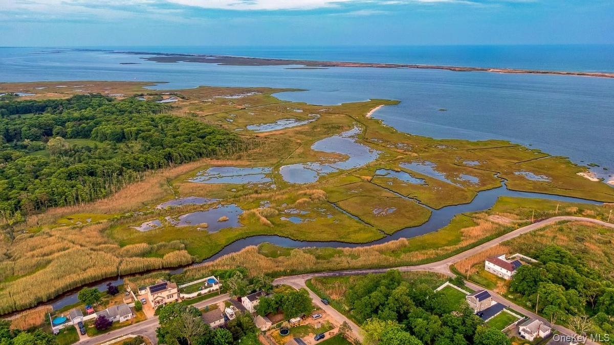 Aerial view of property and surrounding area featuring a large body of water