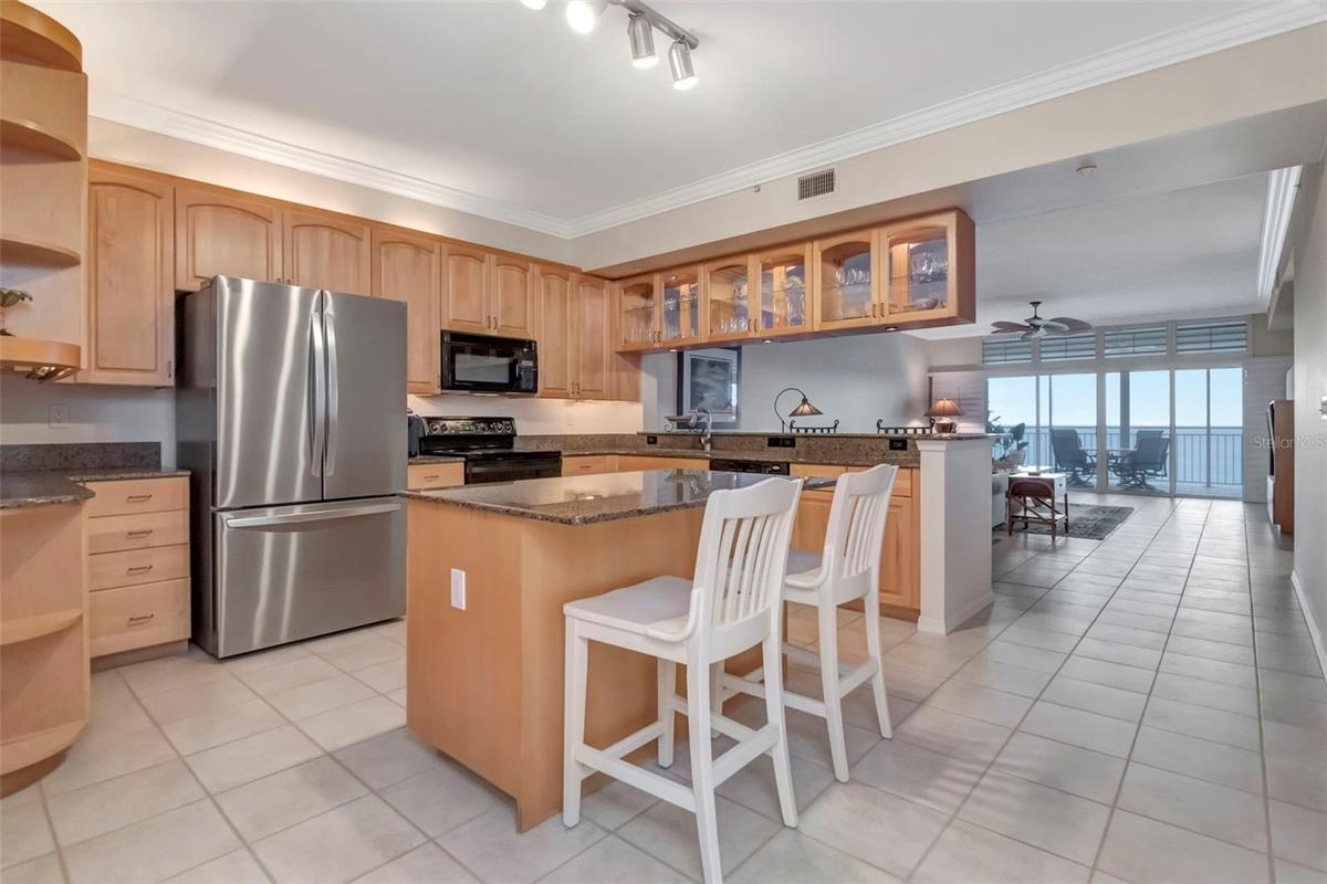 Open Concept Kitchen with Solid Wood cabinets, Granite countertops