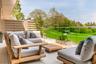 First-floor terrace overlooking the restored gardens at Sunningdale Park