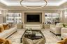 Residents' lounge fireplace and lounge seating at Sunningdale Park, Royal Berkshire