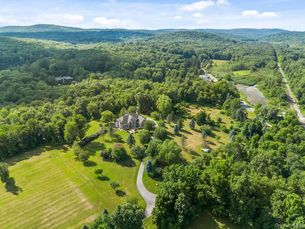 A bird's-eye view of this private country retreat nestled in the Hudson Valley.
