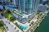 Aerial of the Biscayne Beach pool deck and bayfront setting