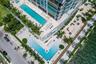 Aerial of the pool terrace and bay frontage at Biscayne Beach