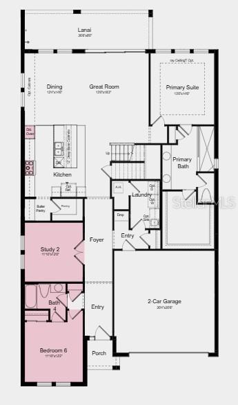 First Floor Plan - Additional Highlights Include: tray ceiling package, 8' interior doors, open stair railing with painted spindles, pre-plumb for fut