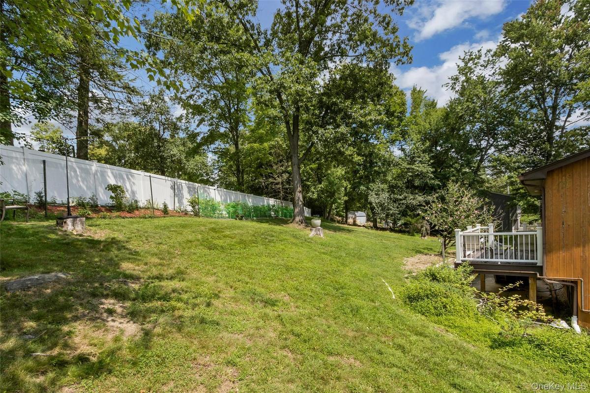 Rear of property showing fence, deck, and lots of room