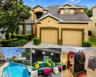 Featured property collage highlighting the exterior, private pool, theater, and themed bedroom.