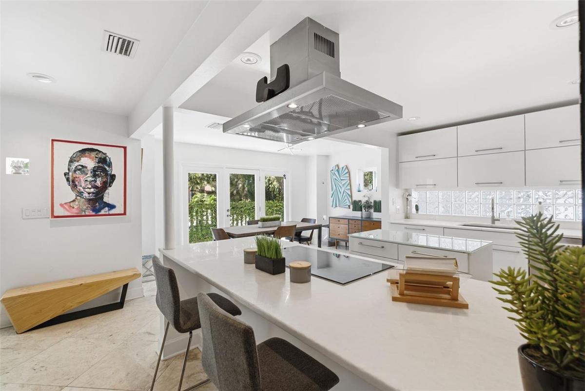Open kitchen, dining, living concept