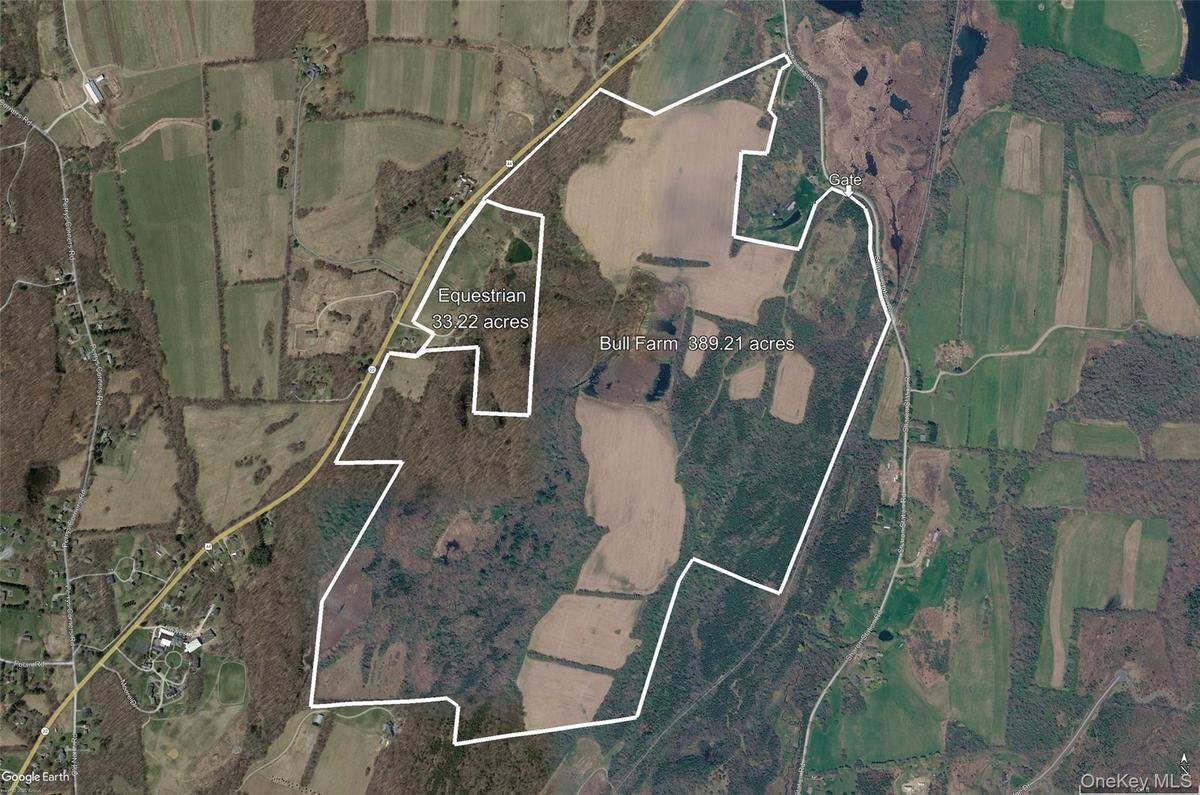 Two adjoining parcels, 389.21 acres of farmland with access and road frontage along Sharon Station Road, and a 33.22-acre working horse farm with acce