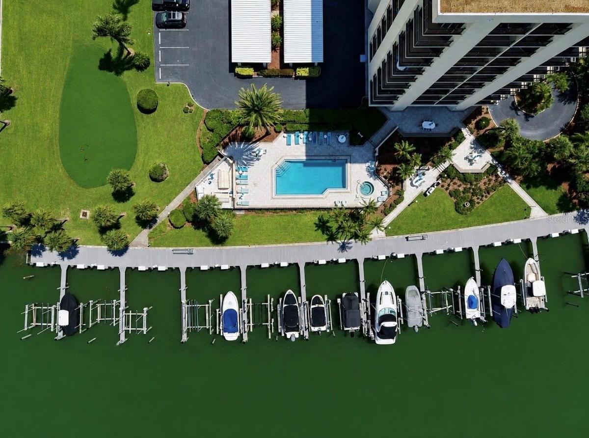 Boat docks and pool area