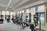 Fitness center featuring cardio equipment, natural light from multiple windows, roller shades, recessed lighting, and textured carpeting