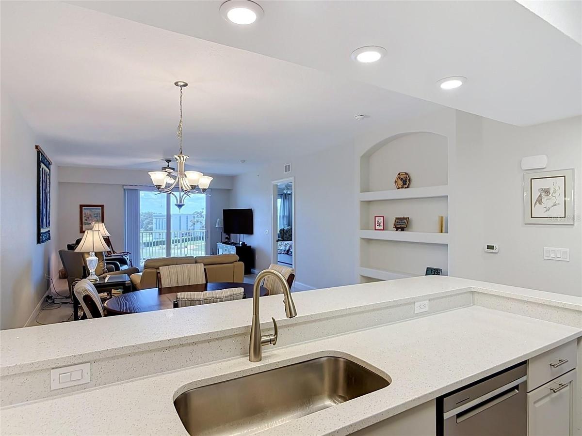 Kitchen Overlooking Dining area and Living Room