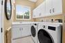 White cabinetry, integrated sink, and ample countertop space