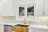 GOLD SINK for Good Luck and High Style! Gorgeous marble tile backsplash with Gold accents!