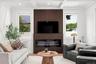 Custom fireplace in bright and sunny Family Room!
