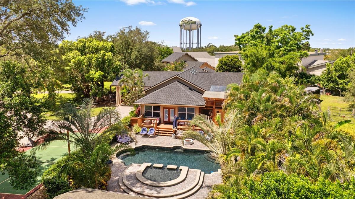 Aerial View of Home & Pool
