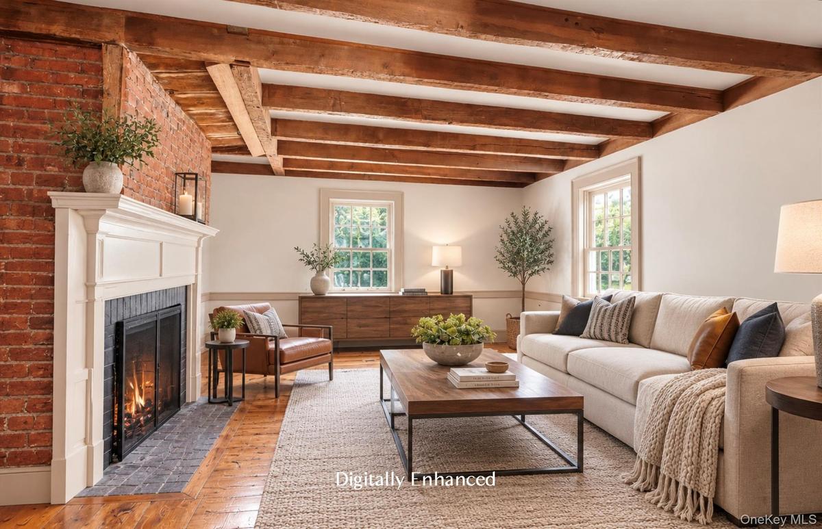 A Modern take on the charming living room with fireplace