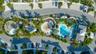 aerial view of marina walk clubhouse, pool, splashed, playground, grilling, picnic and gathering area