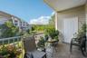 Balcony with views of the pond