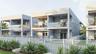 Contemporary multi-level structures featuring private covered balconies with glass railings, built-in outdoor kitchen components, and white lattice fe