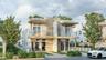 Contemporary exterior featuring light-toned smooth stucco, a natural stone masonry façade, dual upper-level balconies with glass railings, and expansi