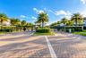 Gated entry featuring a paver driveway, metal security gates, and manicured landscaping with palm trees