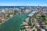 Aerial perspective featuring a waterfront location with direct canal access to the ocean and proximity to the coastline