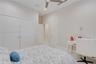 Neutral-toned room featuring a ceiling fan with integrated lighting, recessed lighting, and a double-door closet