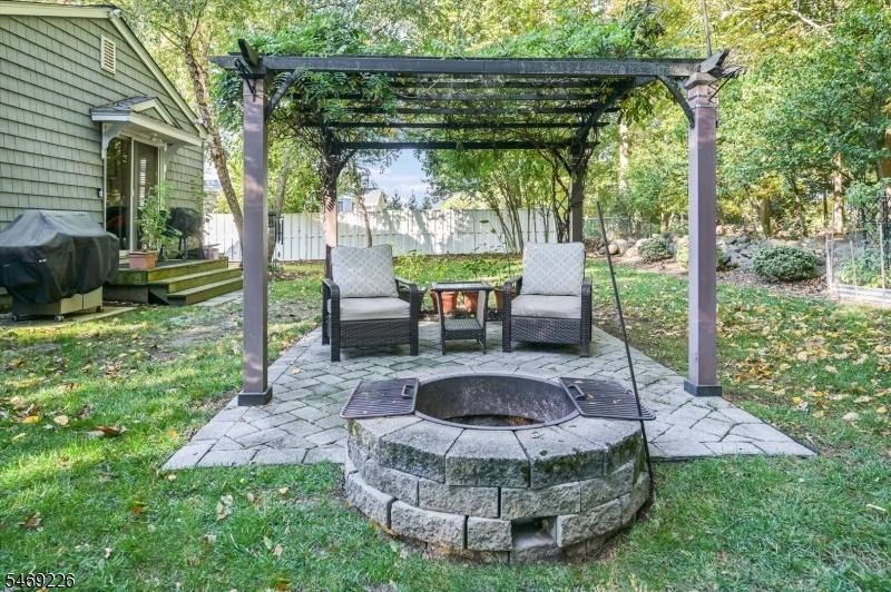 Wisteria trellis w fire pit