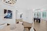 Wood look plank porcelain flooring, recessed lighting, double-door closet / pantry storage, built-in double wall oven, and floor to ceiling windows / 