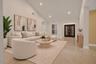 Vaulted ceilings, large-format tile flooring, recessed lighting, and double-entry doors featuring glass insets
