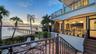Looking at the outdoor covered living space in the evening