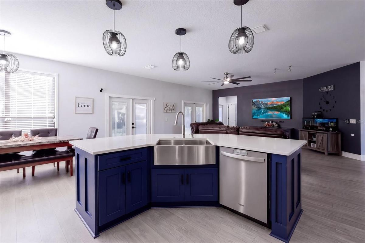 Kitchen Island with stainless steel farmhouse sink