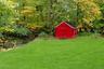 Red shed for storage.