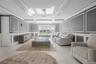 Coffered ceiling featuring recessed lighting, extensive wall molding, and glossy tile flooring