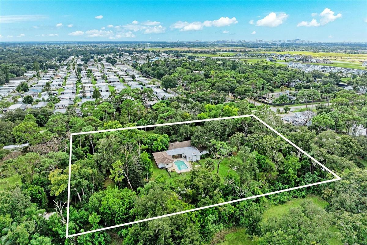 Arial view looking south from the back property