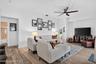 Spacious family room, wood look floors