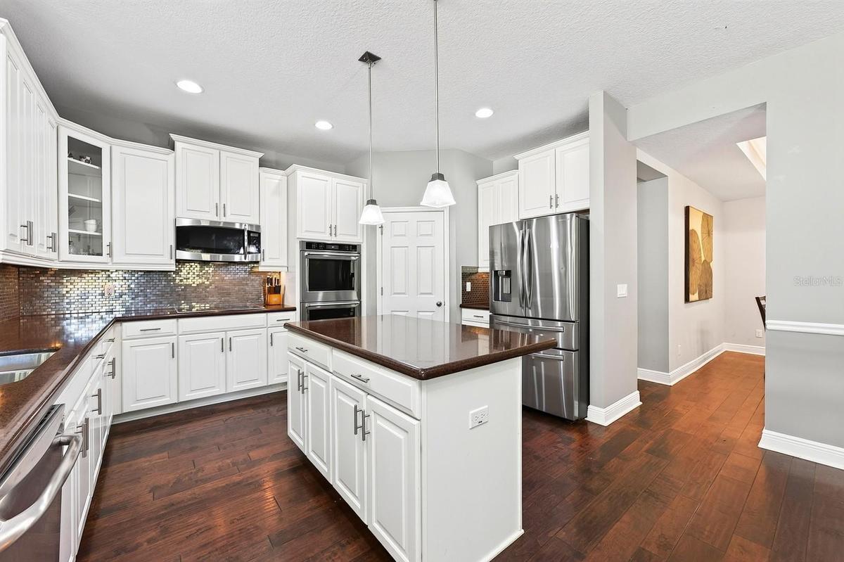 Ample cabinet, counter and storage space.