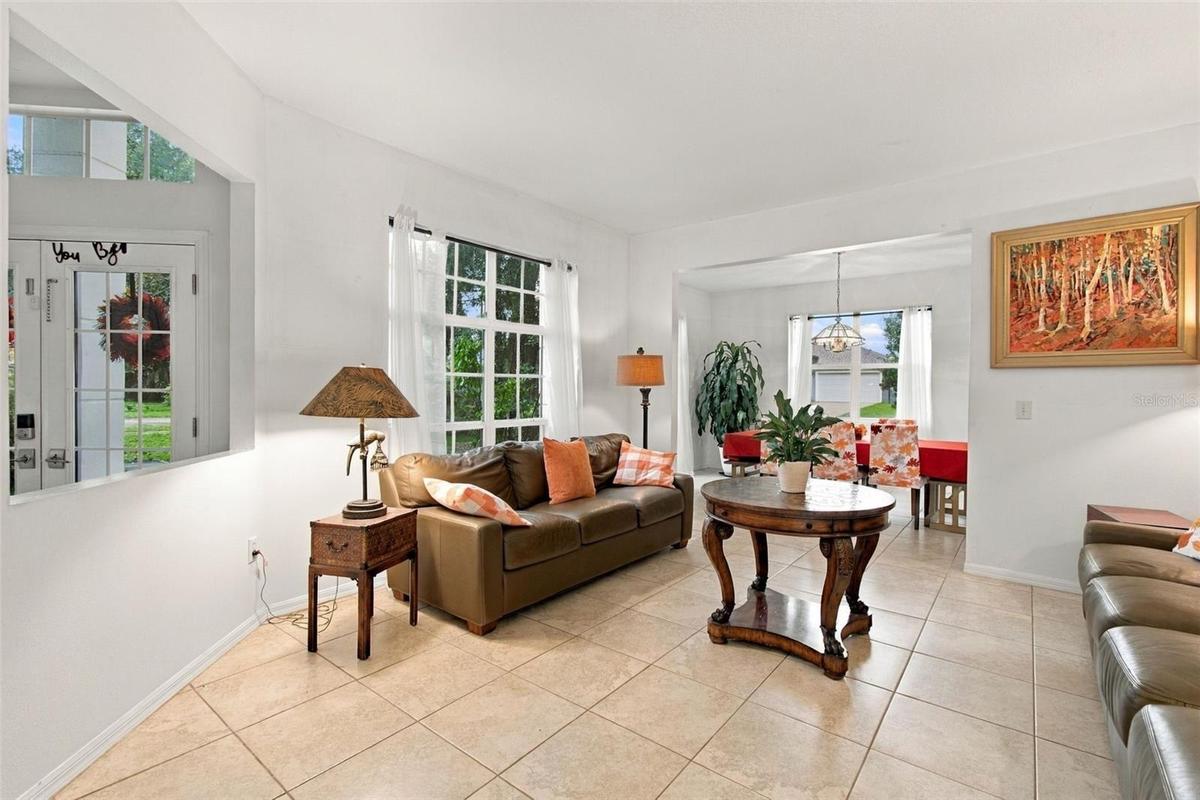 Easy care tile flooring on bottom level of home