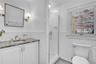 Brand new bath, white subway tiles, tile floor, spacious vanity with drawers