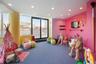 Game room with recessed lighting, carpet, and baseboards
