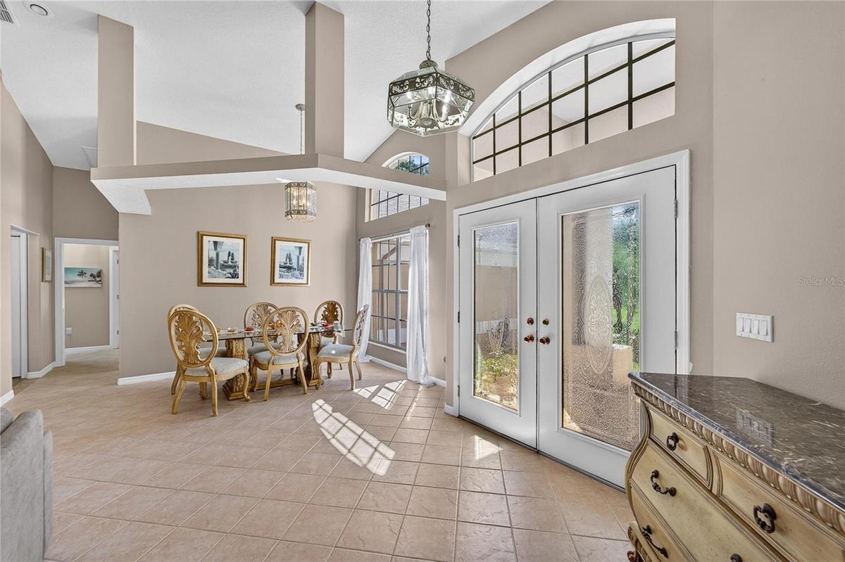 Double entry glass etched doors.