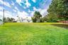 Expansive grass lawn featuring mature palm trees and perimeter fencing