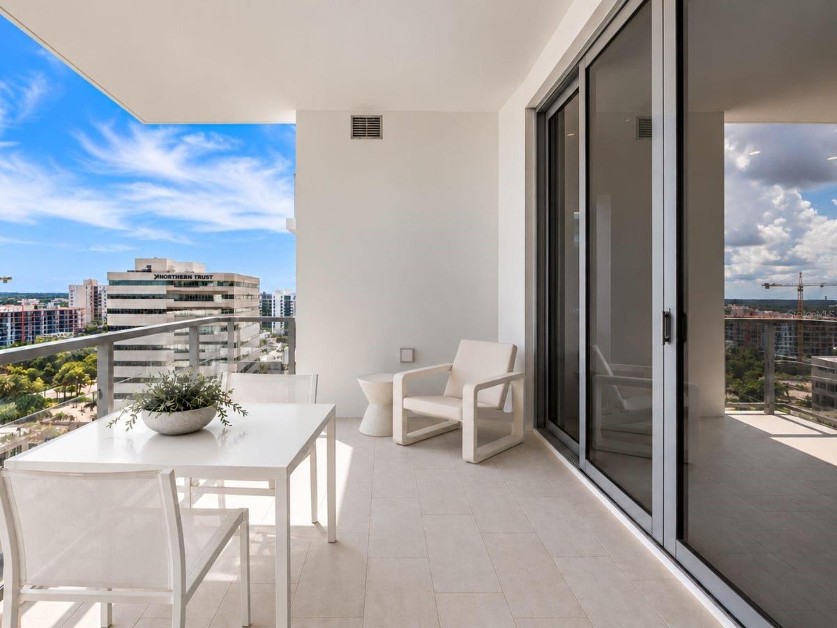 Staged balcony overlooking the city