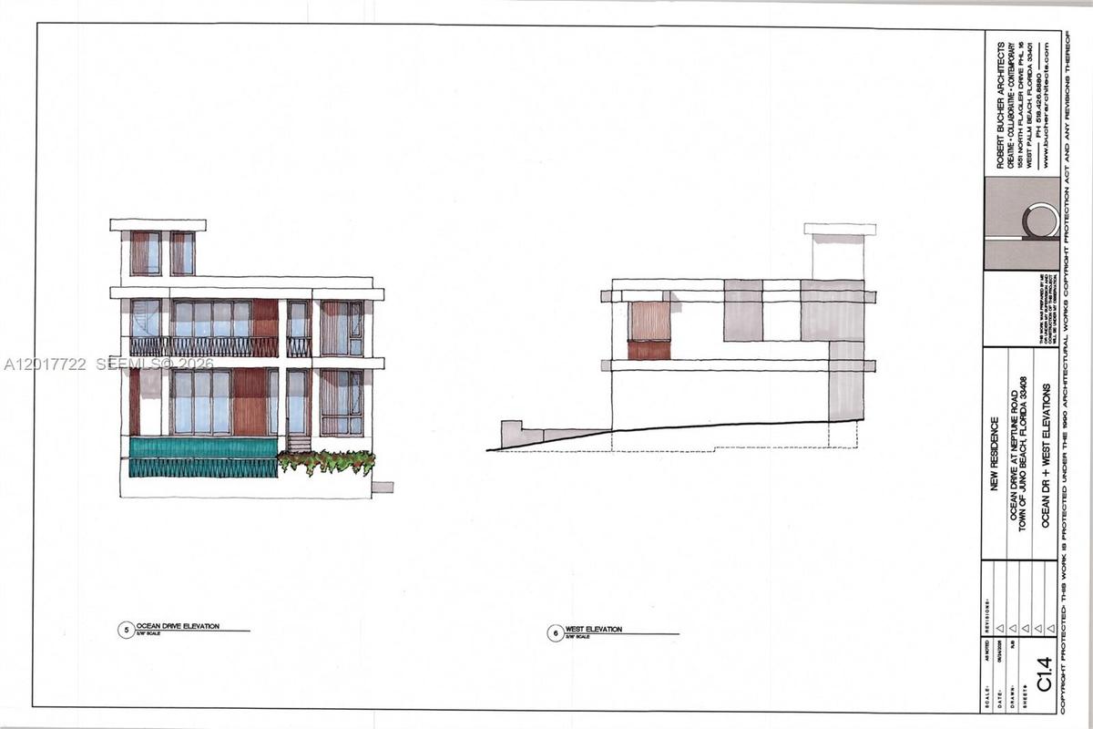 Conceptual East and west proposed elevations - maximizes views to the east.(ocean) minimizes views to the west (neighboring home and west sun). Buyer 
