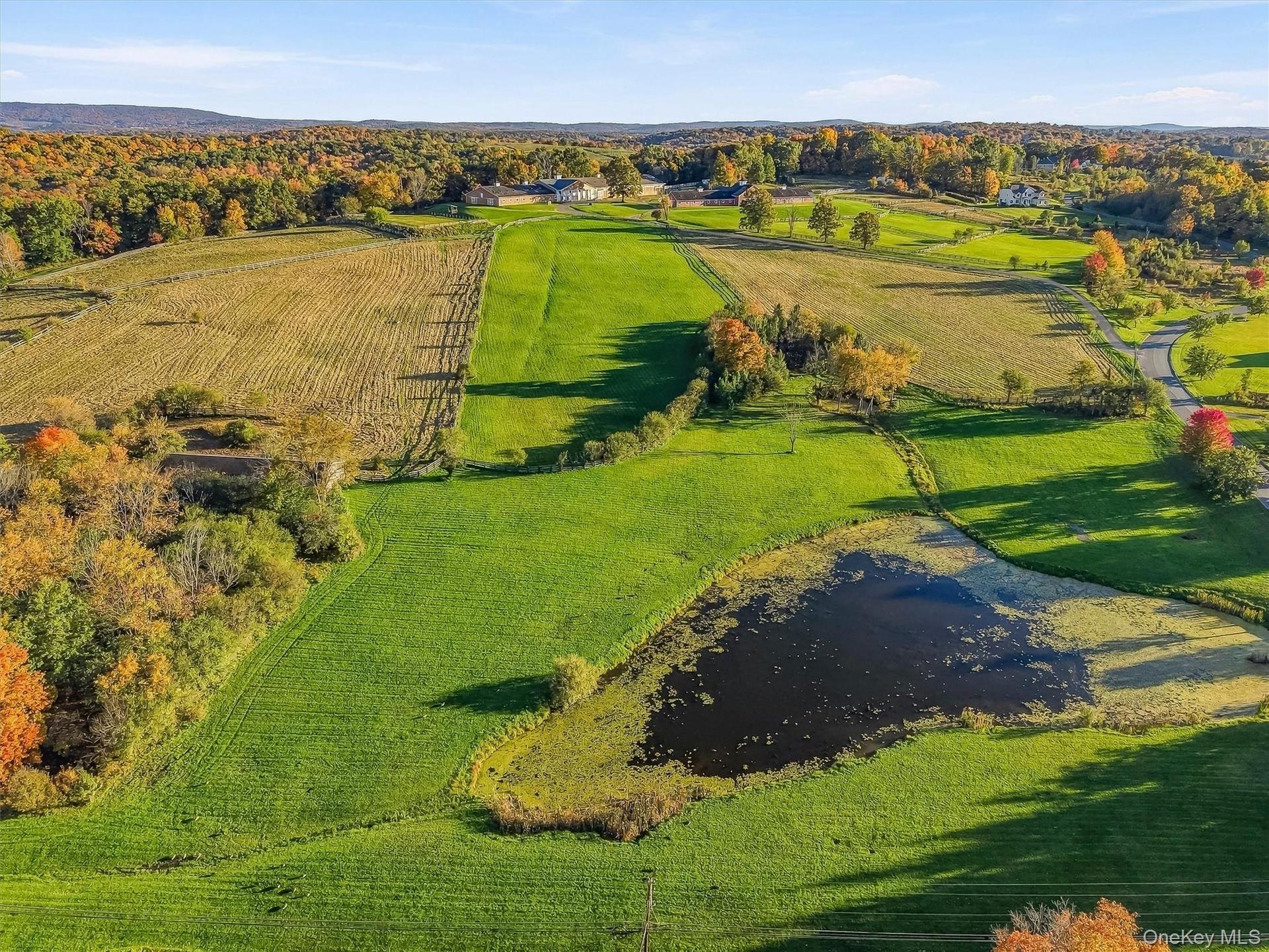 Aerial View – Farm Fields and Barns