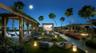 Outdoor movie theater with hammocks and sofas to enjoy a film under the stars