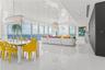 Open-concept interior featuring high-gloss flooring, floor-to-ceiling windows, panoramic ocean scenery, recessed lighting, and a crystal-accented chan